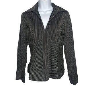 Vintage Y2K The Limited Corset Hook Blouse Top Size M Black White Beige Stripe